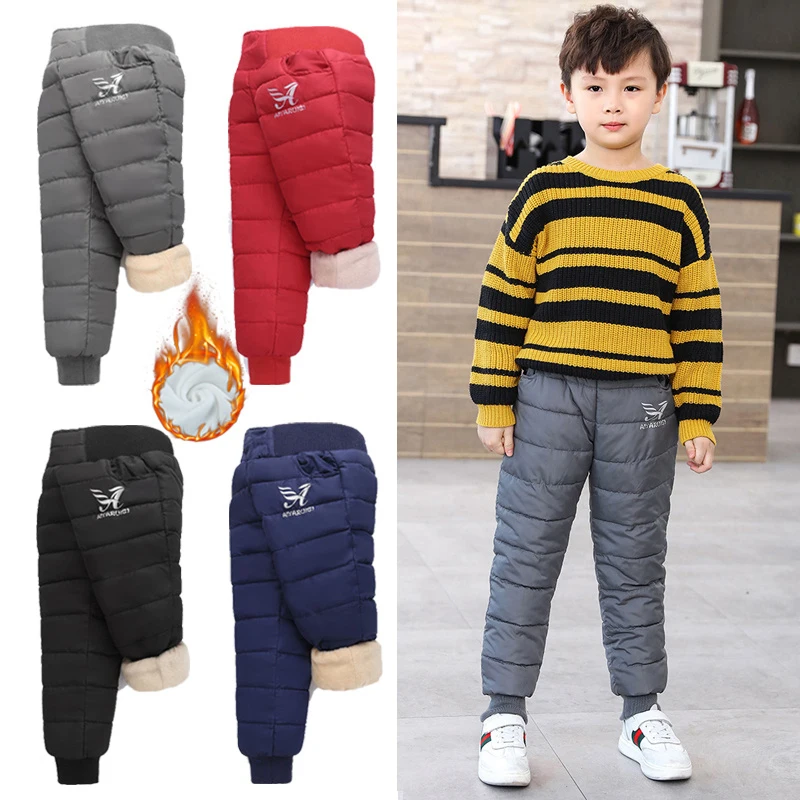 Girls Down Pants 2023 Winter Toddler Warm Thicken Trousers Kids Teens No-wash Gloss Pants Children Clothing Baby Boys Down Pants