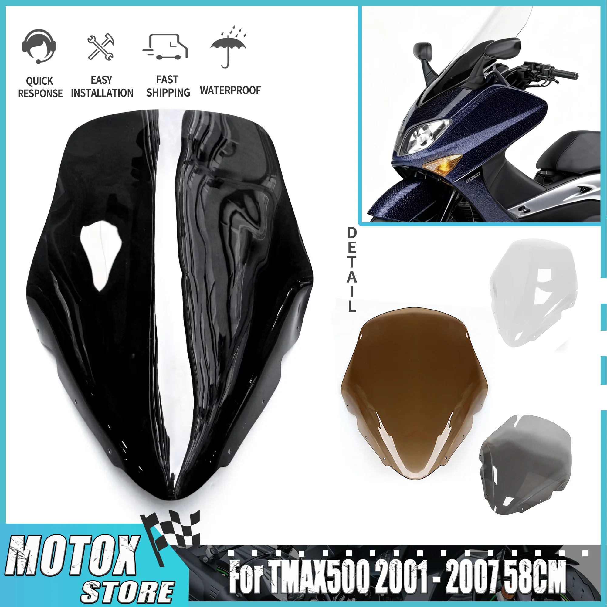 Motorcycle Windshield Windscreen Fit For Yamaha TMAX500 2001 - 2007 58CM T-MAX TMAX 500 T-MAX500  2003 2004 2005 2006