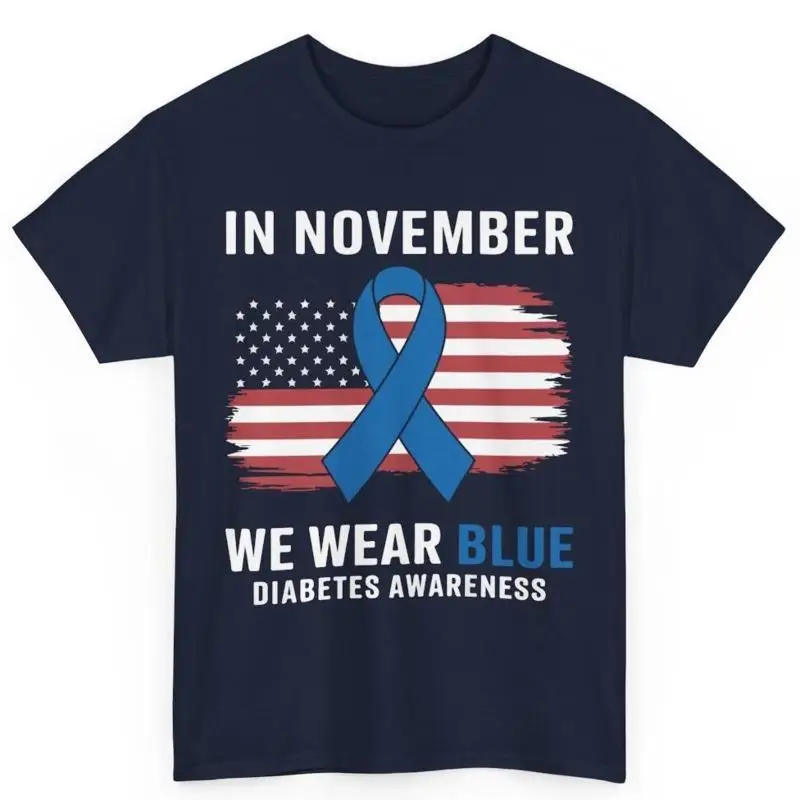 

In November We Wear Blue Usa Flag Diabetes Awareness Cotton T Shirt