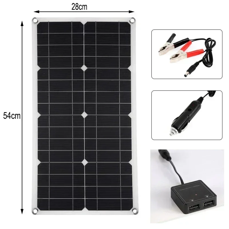 Painel Solar de Silício Monocristalino, 1000W 18V, Dual USB, 12V, 5V DC, Cristal Único, Carregador Sola Flexível para Carro, RV Battery Charge