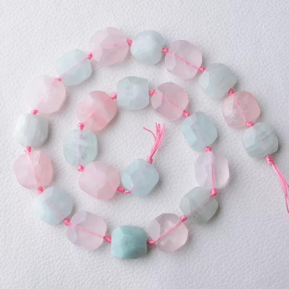 Pink Blue Aquamarine Beryl Morganite Hand Cut Faceted Nugget Free Form Loose Beads