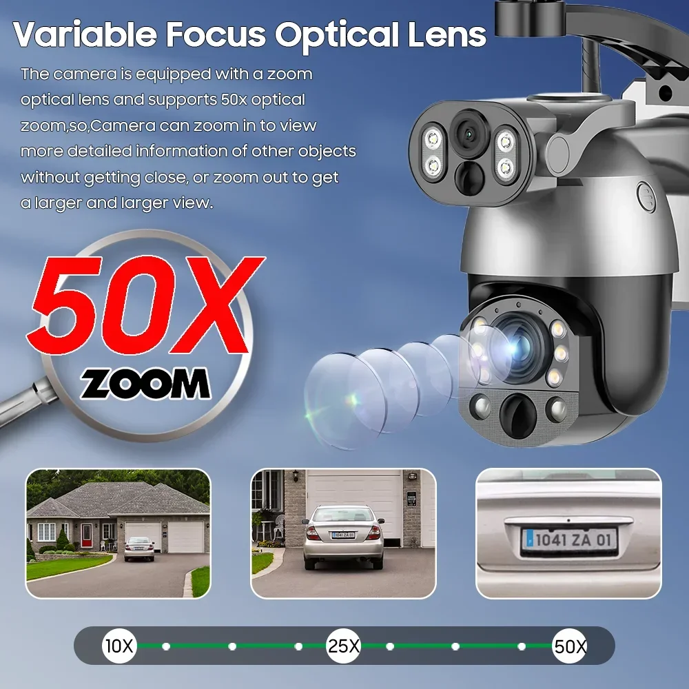UNENTNGT Dual Lens 4K 50X ZOOM Solar Camera 4G SIM Outdoor 360° PTZ Solar WIFI Security Video CCTV Monitor Human Detection Cam