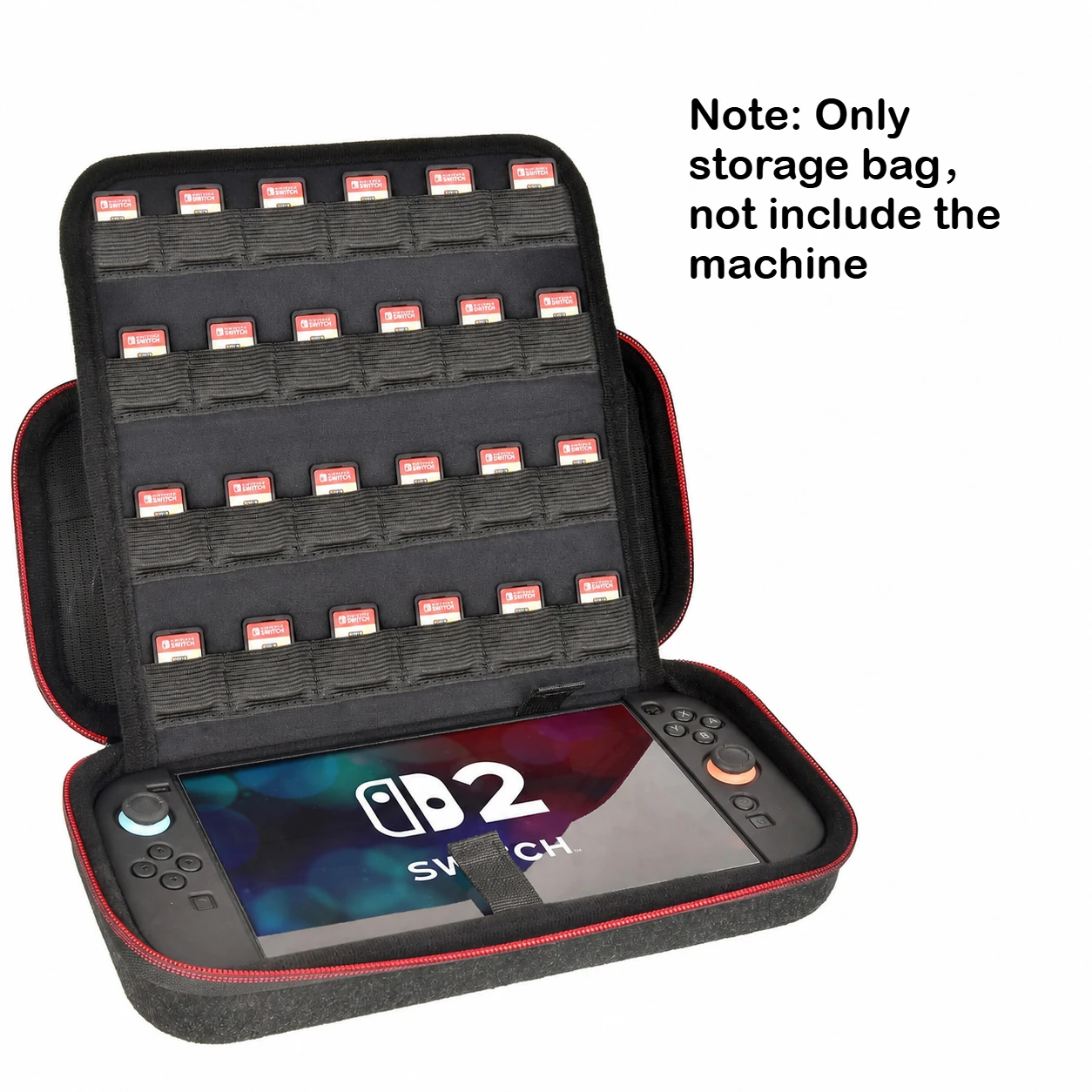 Storage Bag for Nintendo Switch 2 with 24 Game Card Slots Fitted console compartment, and mesh pockets organize cables(Bag Only)
