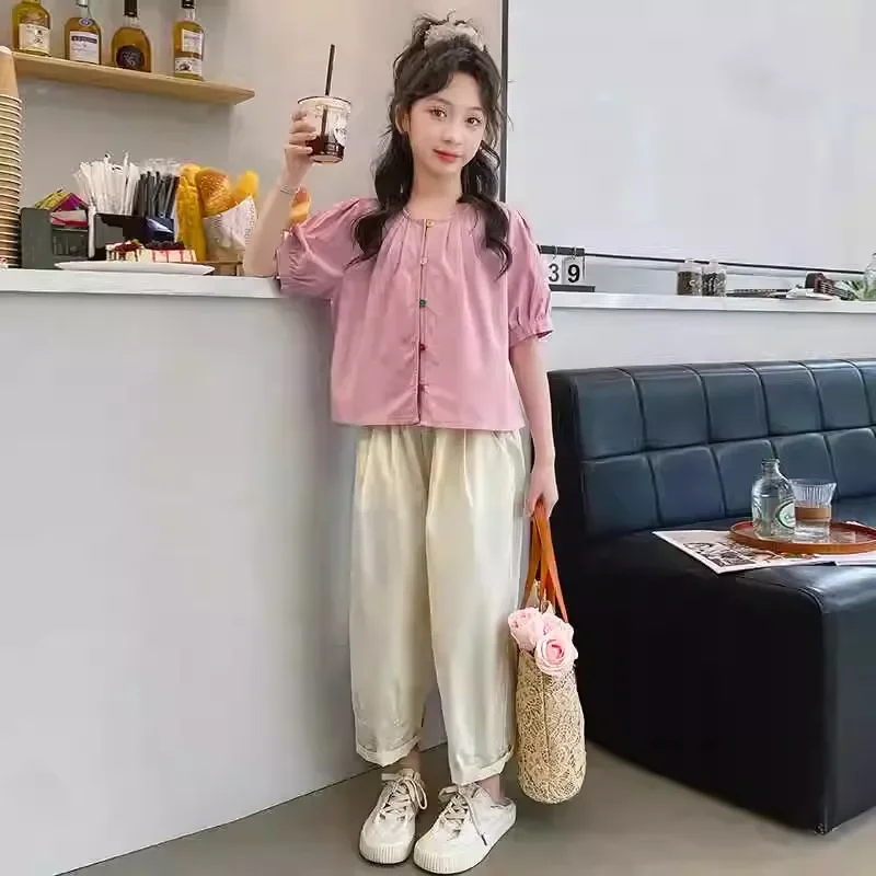 

Новинка 2025, хлопково-льняной наряд Bubble Sve для девочек, тонкий летний комплект свободного покроя для джентльменов, комплект из двух предметов для детей