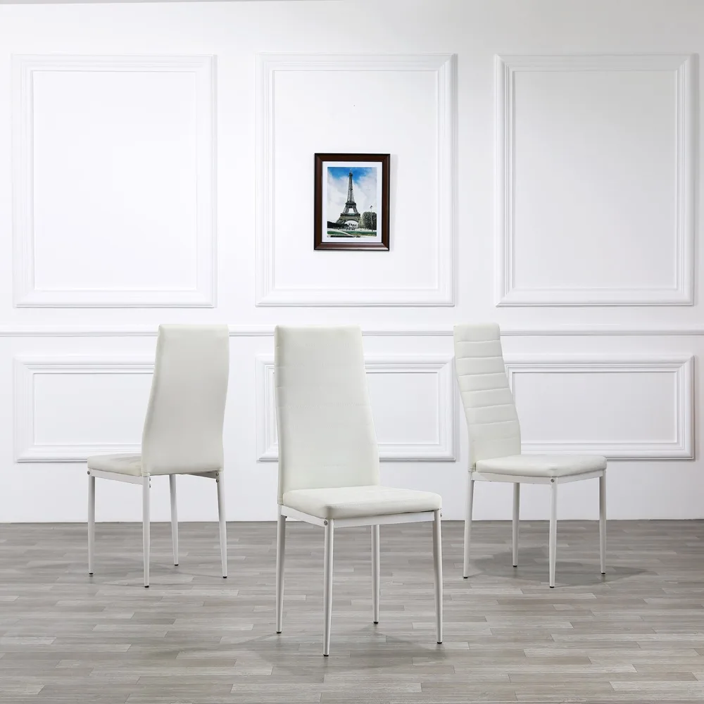 

6pcs Assembled Stripping Texture High Backrest Dining Chairs White, Dining Chairs