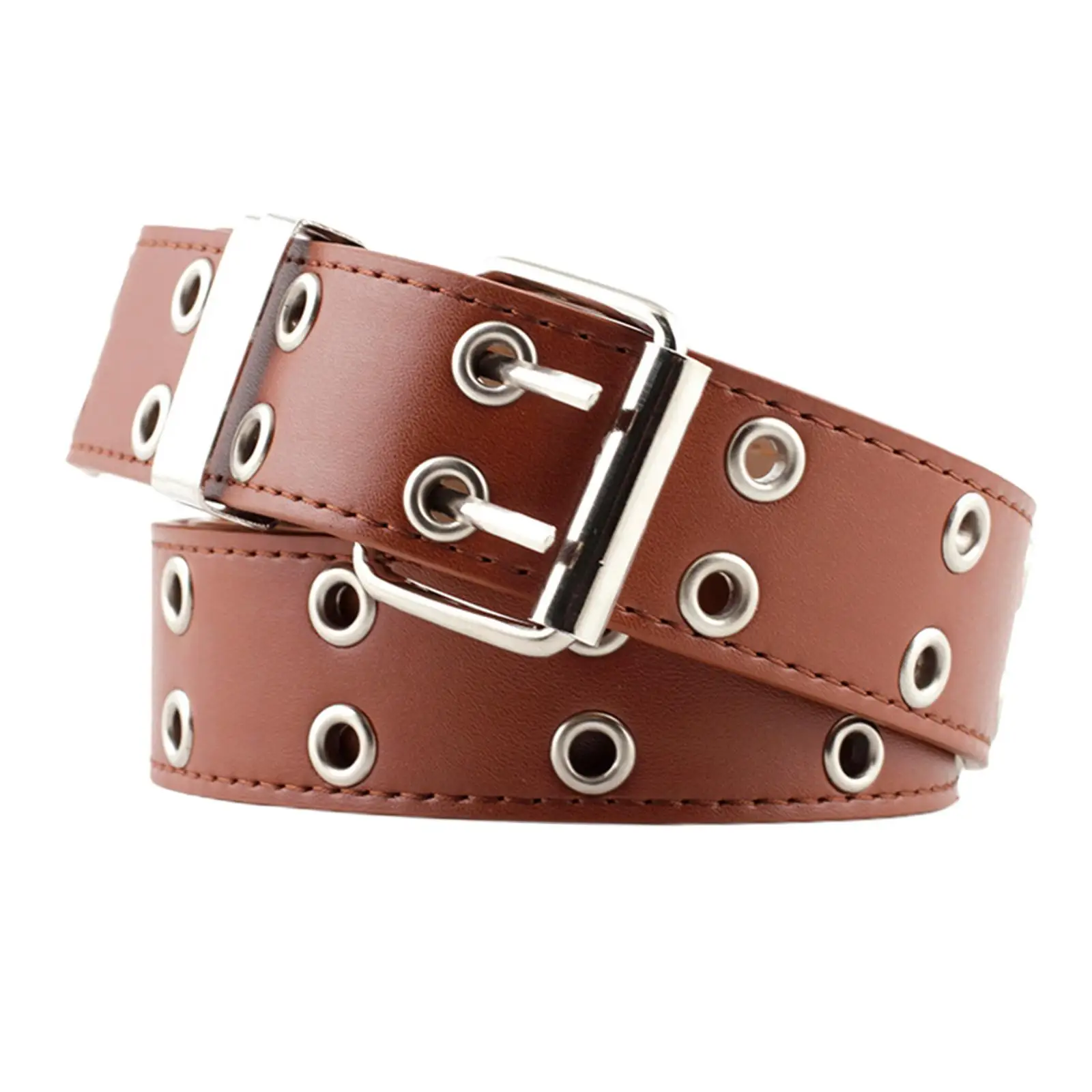 Cinturón de doble ojal para mujer, cinturón de cuero Vintage, cinturón gótico para Cosplay