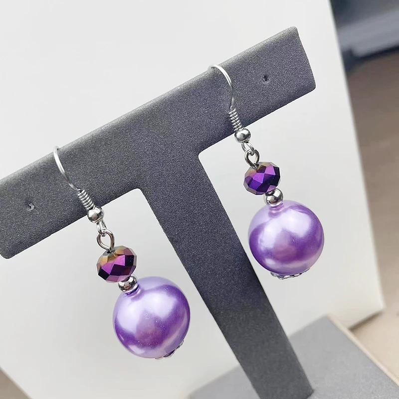 official-website tiki 2 rupee item New Cute Girls Big Pearl Pendientes Aretes De Mujer Purple Crystal Earings Womens Jewelries