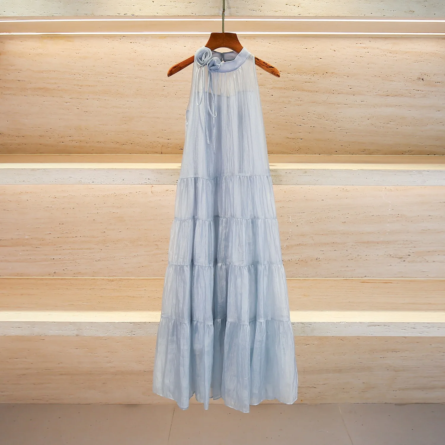 

2025 New Blue Casual Summer Fairy Dr Women's Hanging Strap Gown Lazy Vaion Sle Gentle Girl's Polyester Fiber Skirt