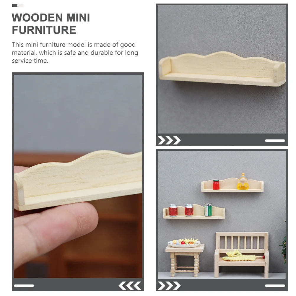 2 Pcs House Mini Furniture Miniature Model Hanging Rack Storage Stuff Wall Stand Shelf Wooden Tiny