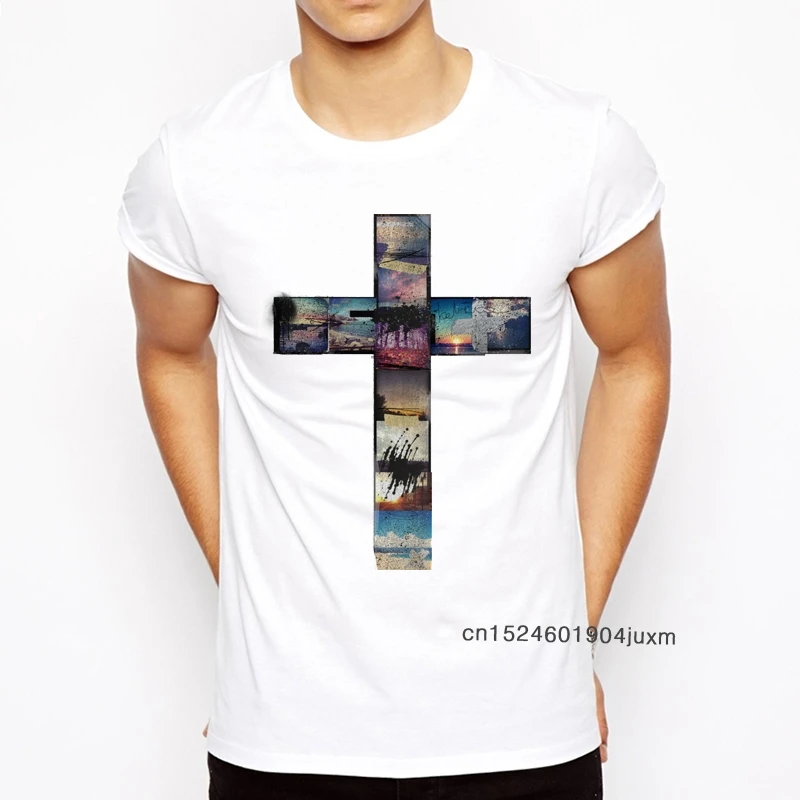 

Summer The Cross Trees Man T Shirts Jesus Faith Short Sleeve Tshirts Casual Streetwear Fashion Jesus Christ cross Men T-shirts