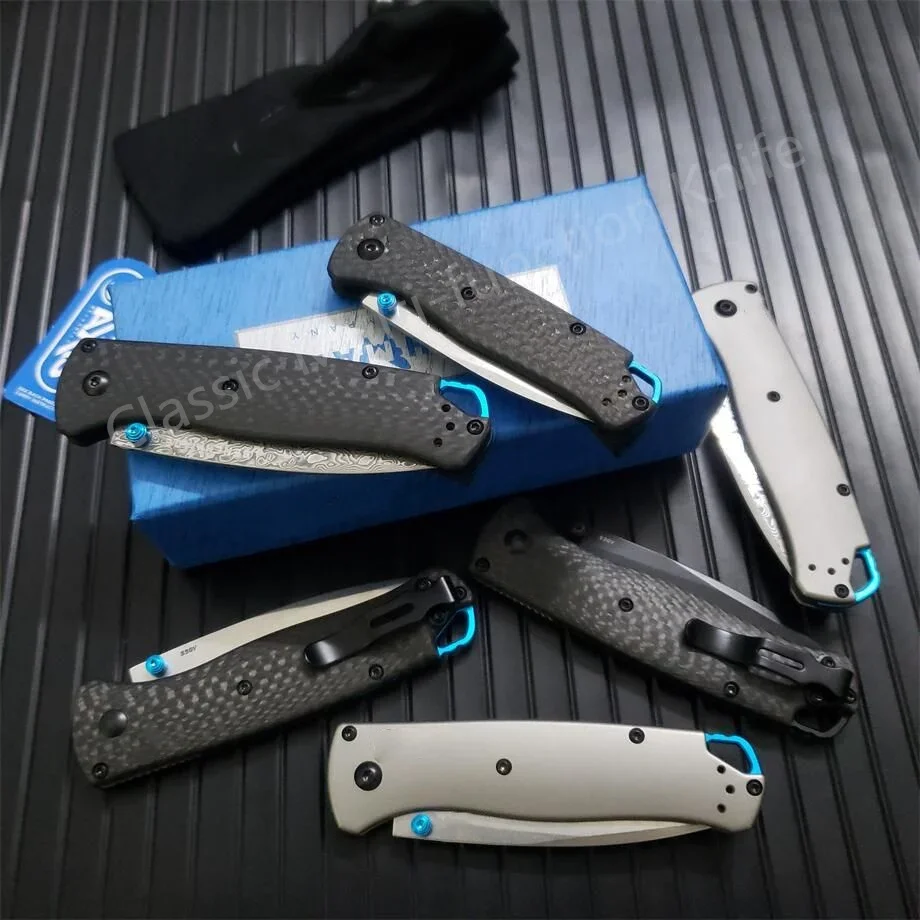 Damascus Steel Knife BM 533 535 Bugout Folding Knife Carbon Fiber and TC4 Titanium Alloy Handles Outdoor Hunting Tactical Tool