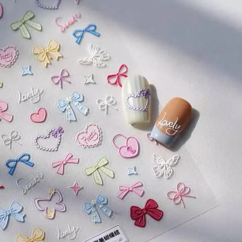 

Милые 5D-наклейки с бантиками, бабочками и сердечками, 1 шт., самоклеящиеся декоративные стикеры для творчества и канцелярии