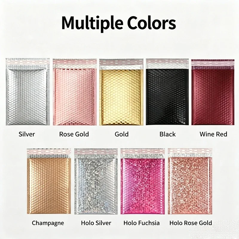 50Pc Metallic Foil Bubble Mailers Multi Color Self Seal Padded Envelopes Aluminum Film Shipping Mailing Bags Gift Packaging