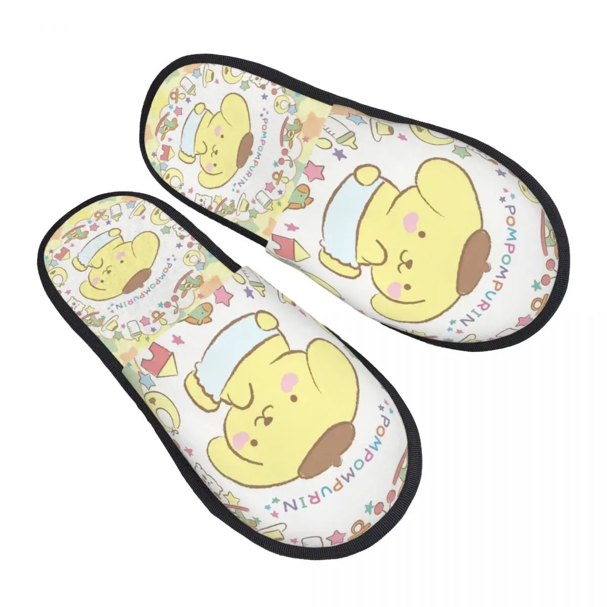 

Изготовленные на заказ тапочки для гостей с героями мультфильмов Sanrio Pompompurin для отелей, женские домашние тапочки