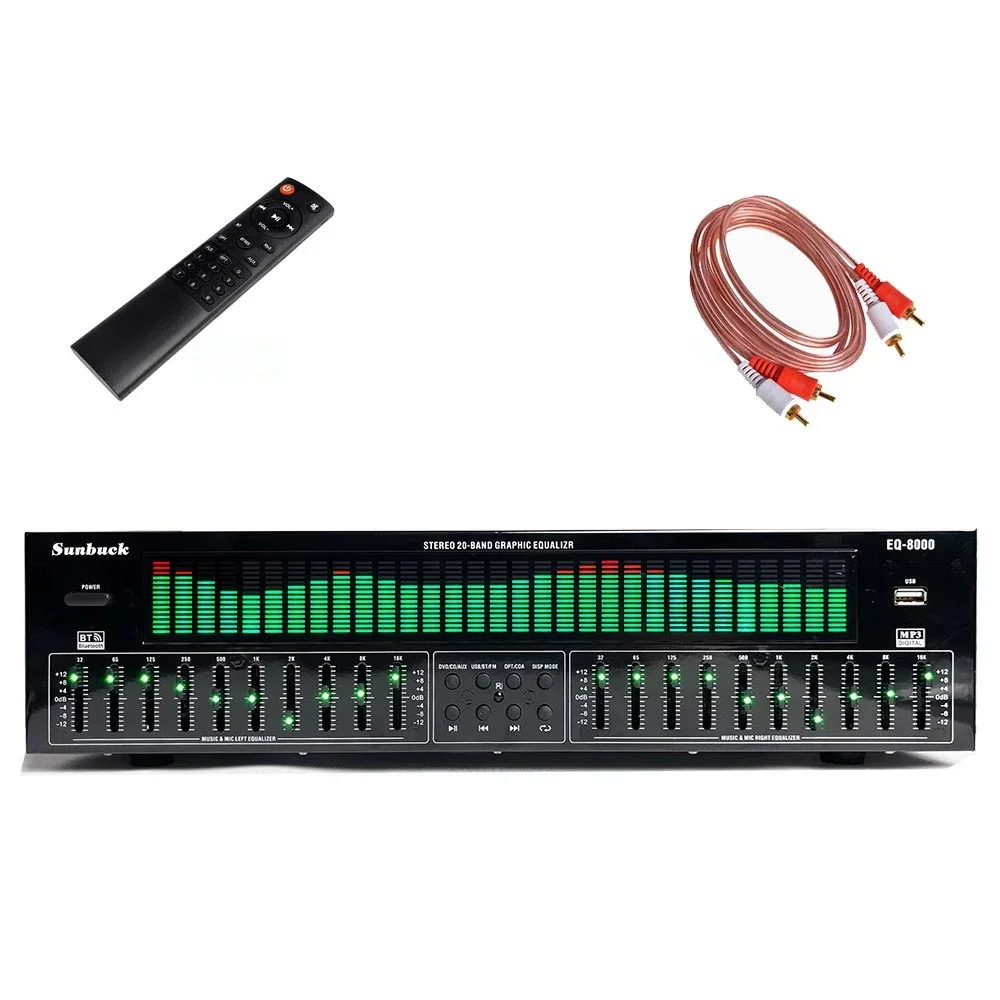 Professional EQ8000 Audio Processor EQ Equalizer - Bluetooth 5.4, Optical/Coaxial Decoder, USB Hi-Fi Preamp with Remote Control