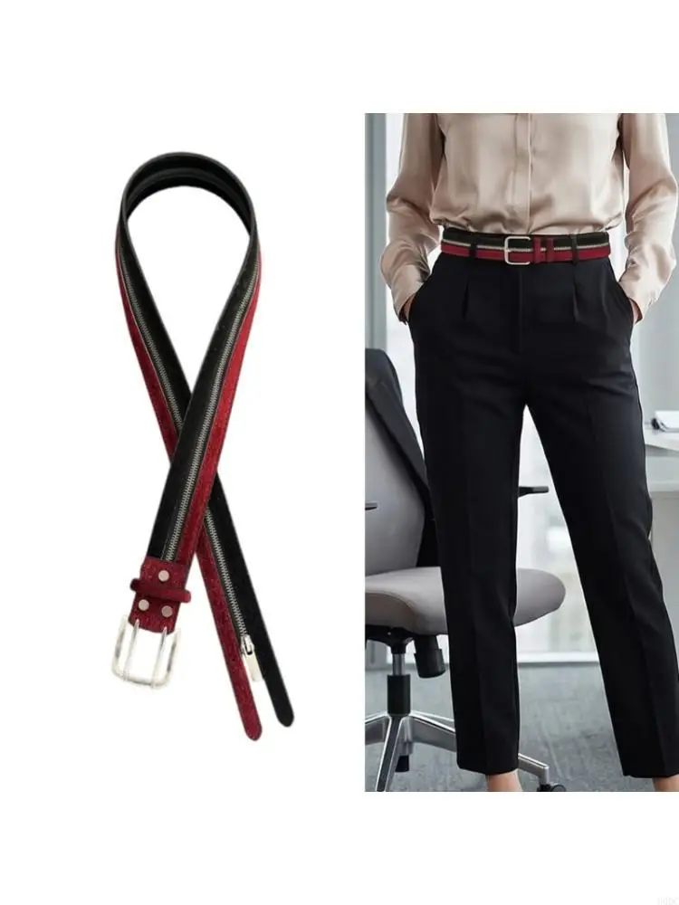 Trendy PU Belt With Metal Zipper Closure Easy To Wear Comfortable Waist Strap For Casual And Business Pants Y166
