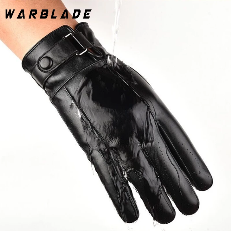 Fashion Men\'s Winter Outdoor Warm Waterproof Gloves Men Faux Leather Driving Gloves Thin Leather Gloves For Touch Screen Guantes