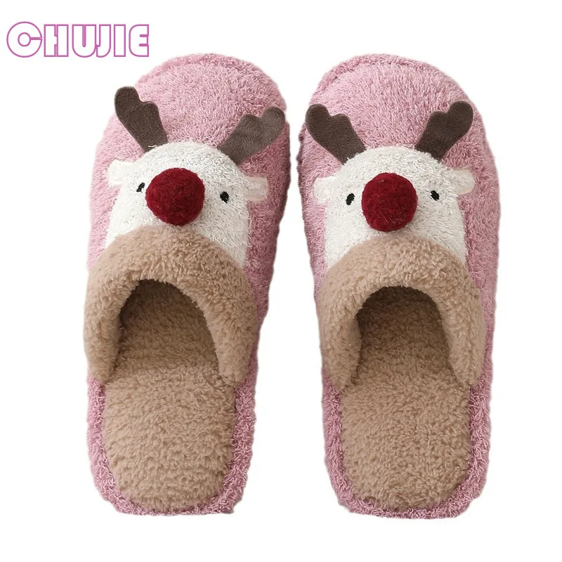 

CHUJIE Fashion Quality Christmas Cotton Slippers Winter Cute Plush Home Warmth Couple Boys And Girls Same Cotton Slippers
