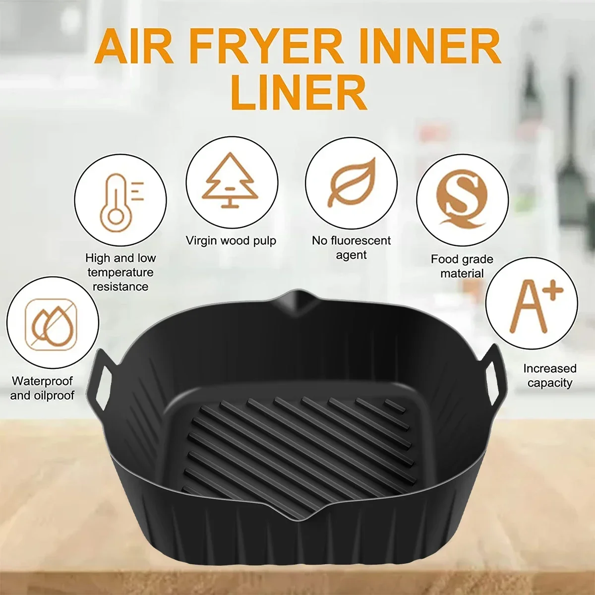 Air Fryer Silicone Pot Oven Baking Tray Square Liner Bread Fried Chicken Pizza Basket Mat Replacemen Grill Pan BBQ Accessories