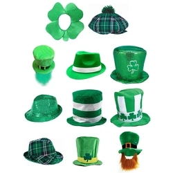 Patrick Day ox horn Top Hat green tall with beard Clover Shamrock Women Men Adult Irish Festival