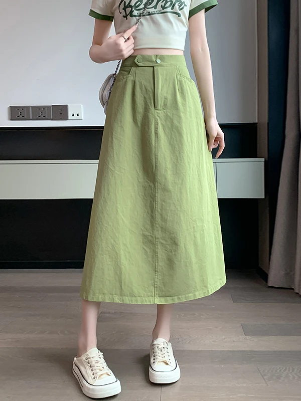 

Новая женская летняя свободная юбка-миди А-силуэта, оверсайз, драпированная, прикрывающая бедра, в стиле рабочей одежды, юбка-парасоль, цвет авокадо