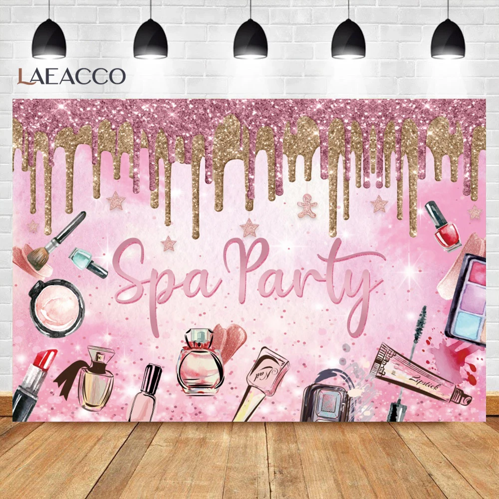 Pink Girl Spa Party Theme Background for Photography Makeup Princess Birthday Party Photo Zone Decor Backdrop Photographic Props