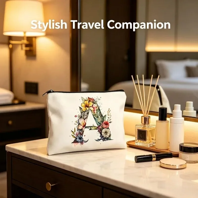 Ladies Creative Pattern Cosmetic Bag Letter Zipper Storage Bag for Makeup Organizer