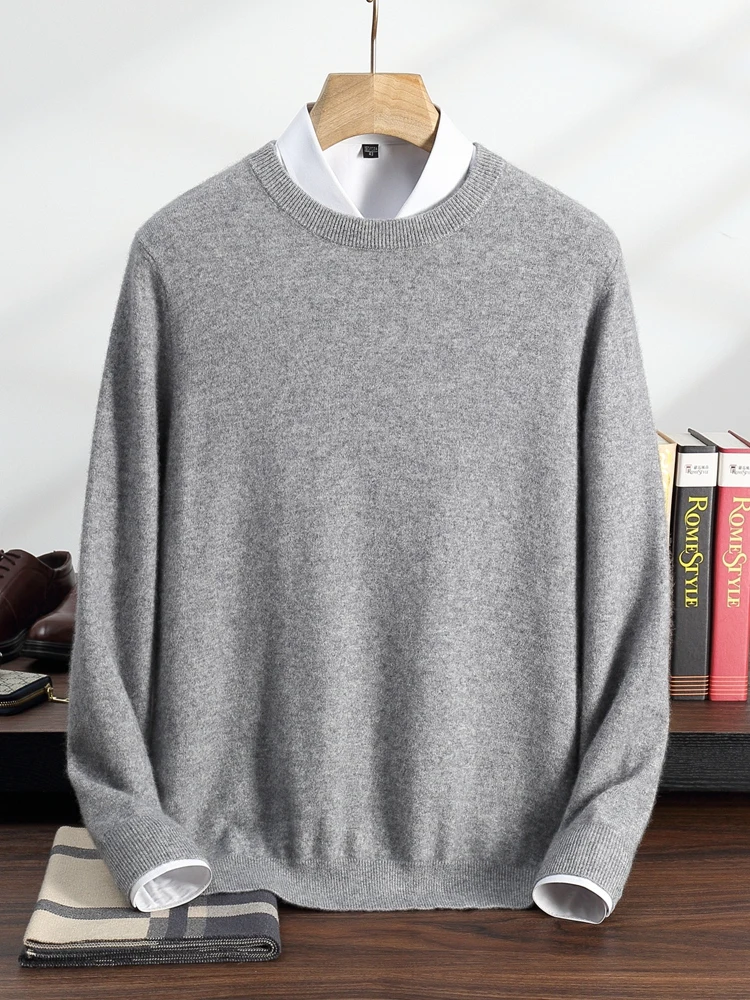 TLOML Men's 100% Cashmere Sweater O-neck Basic Pullover Autumn Winter Soft Warm Comfy Bottom Cashmere Knitwear High Quality Tops