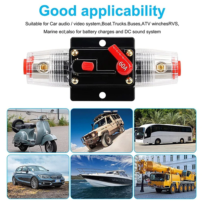 Держатель предохранителя постоянного тока 12-24 В, автоматический выключатель звука, встроенные держатели предохранителей для автомобильной стереосистемы, ручной сброс