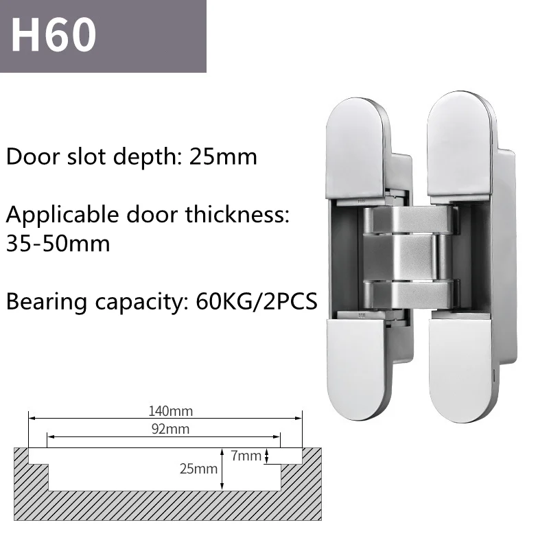 60KG Wooden Door 180 Degrees Hidden Hinge Home Hardware Wide door spacing Invisible Cross Casement Gate Hinge