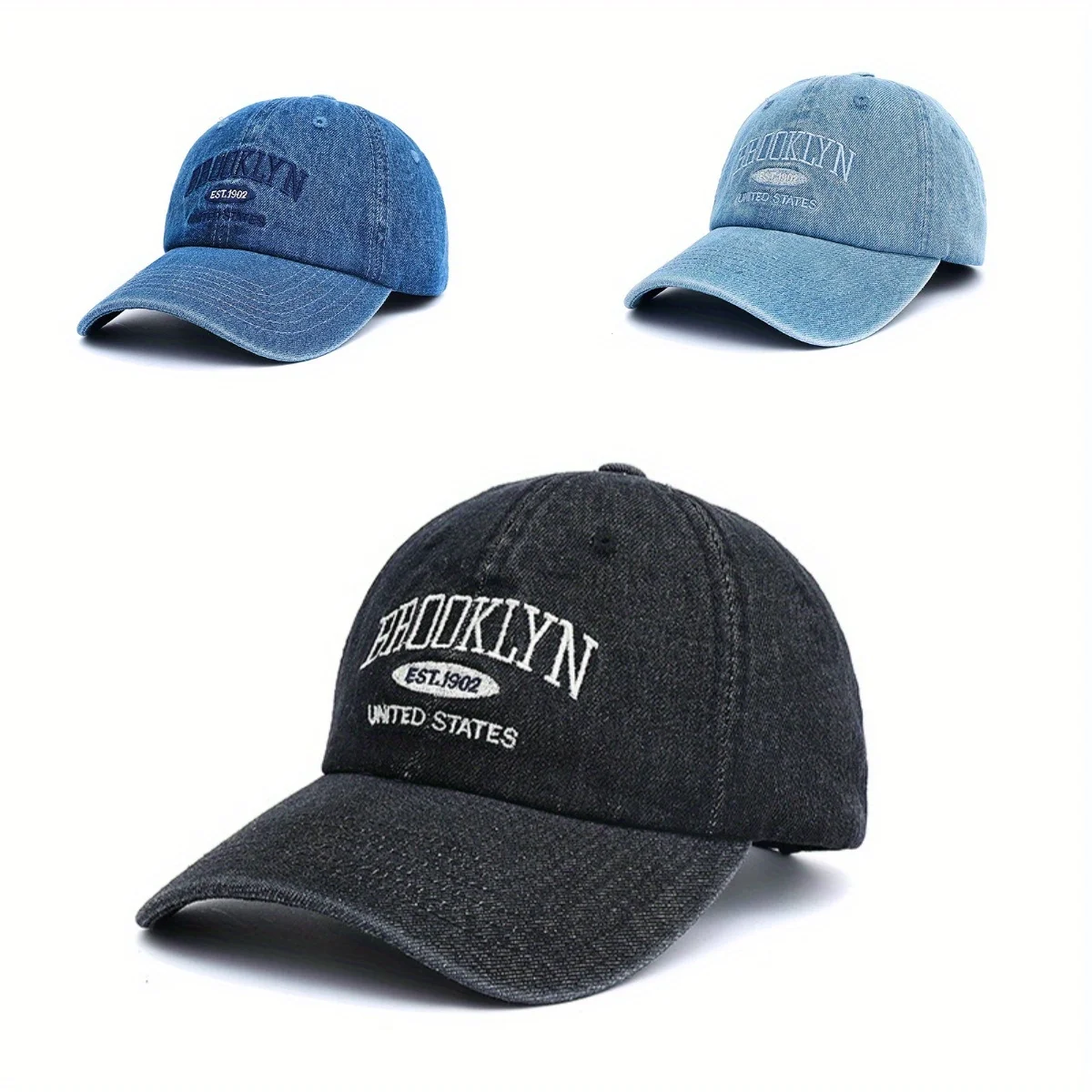 Topi Baseball Denim bordir huruf, untuk pria wanita katun dapat disesuaikan kasual Hip Hop pakaian jalanan