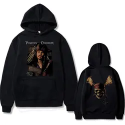 Vintage Pirates of The Caribbean Skeleton Print Hoodie Johnny Depp Graphic Hoodies Men Women Casual Loose Oversized Sweatshirts