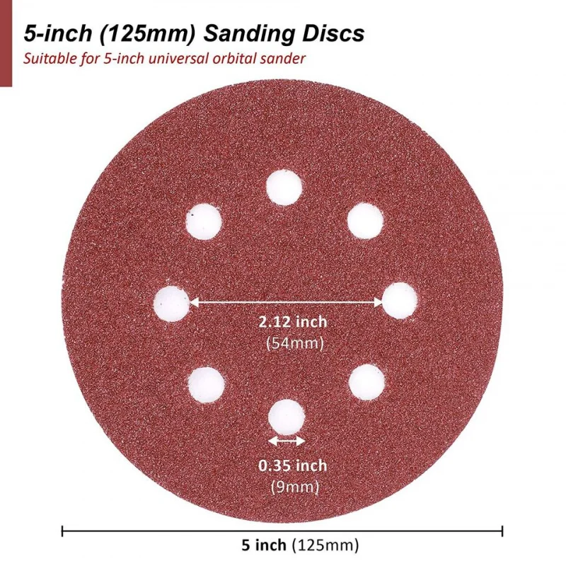 1000pcs-carton 80 Grit 5-Inch Discs 8-Hole Hook Loop Orbital Sander Paper Pad Abrasive Tools for Convenient Sanding