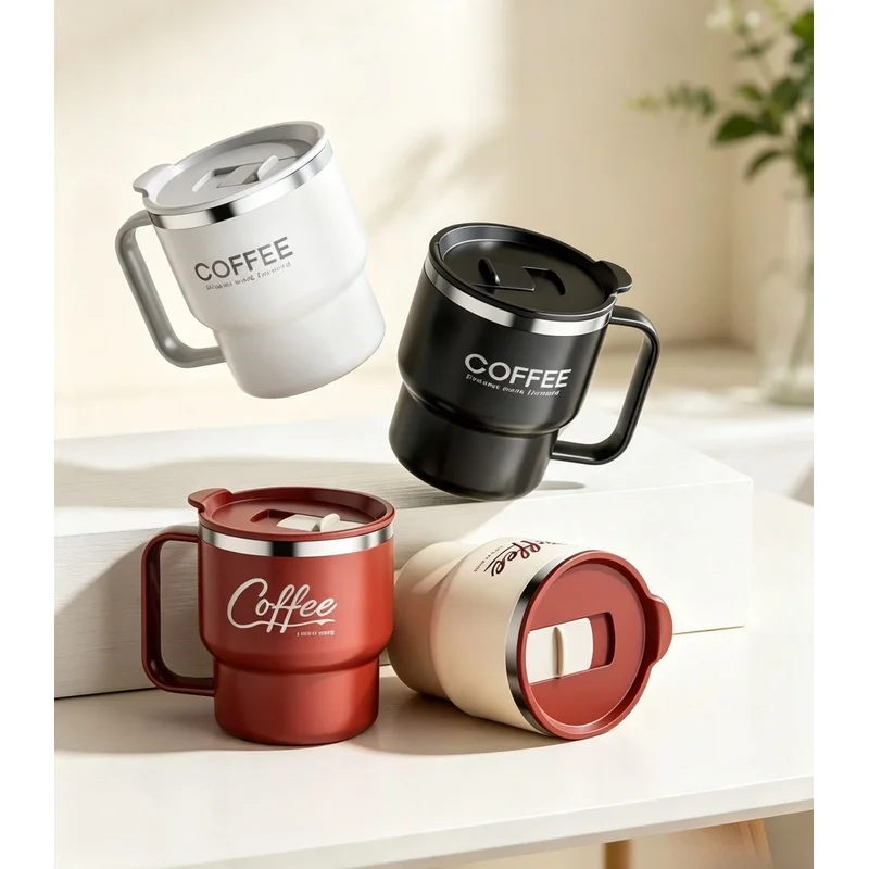 1pc 304 Stainless Steel Double Wall Insulated Coffee Cup With Handle Portable Leak Proof Water Mug For Students Milk Coffee