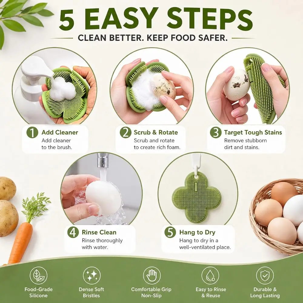 BPA Free Soft Silicone Egg Washer Easy To Rinse Gentle Bristles Vegetable Scrubber Reusable Egg Cleaning Tool Kitchen