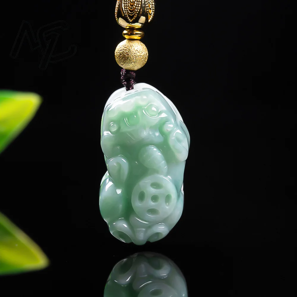 Natural Burmese A Emerald Pea Green Jade Pixiu Money Pendant Necklace Amulets Jewelry Gifts Men Certificate Women Gifts view 2