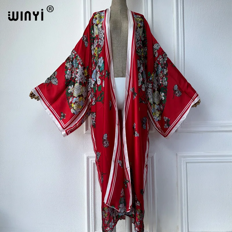 Winyi Kimono Zomer Boho Print Vest Vrouwelijke Blouse Abaya Dubai Luxurybeach Cover Up Afrikaanse Jurken Voor Vrouw Party Kaftan