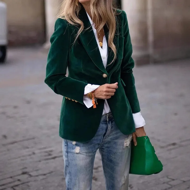 Blazer de Color Sólido para Mujer, Otoño-Invierno 2026, Estilo Europeo Americano, Elegante, Chic, Casual de Oficina, Look Versátil