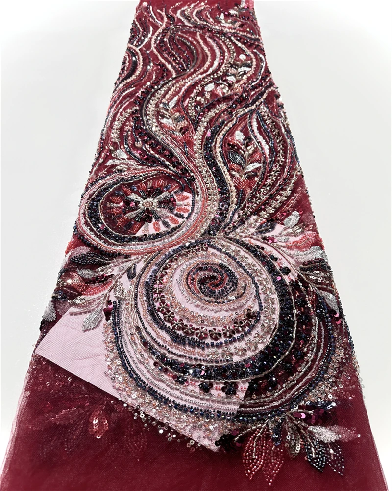 アフリカの重いビーズ付きレース生地、フランスのブライダルスパンコール、ナイジェリアのチュール、クチュール素材