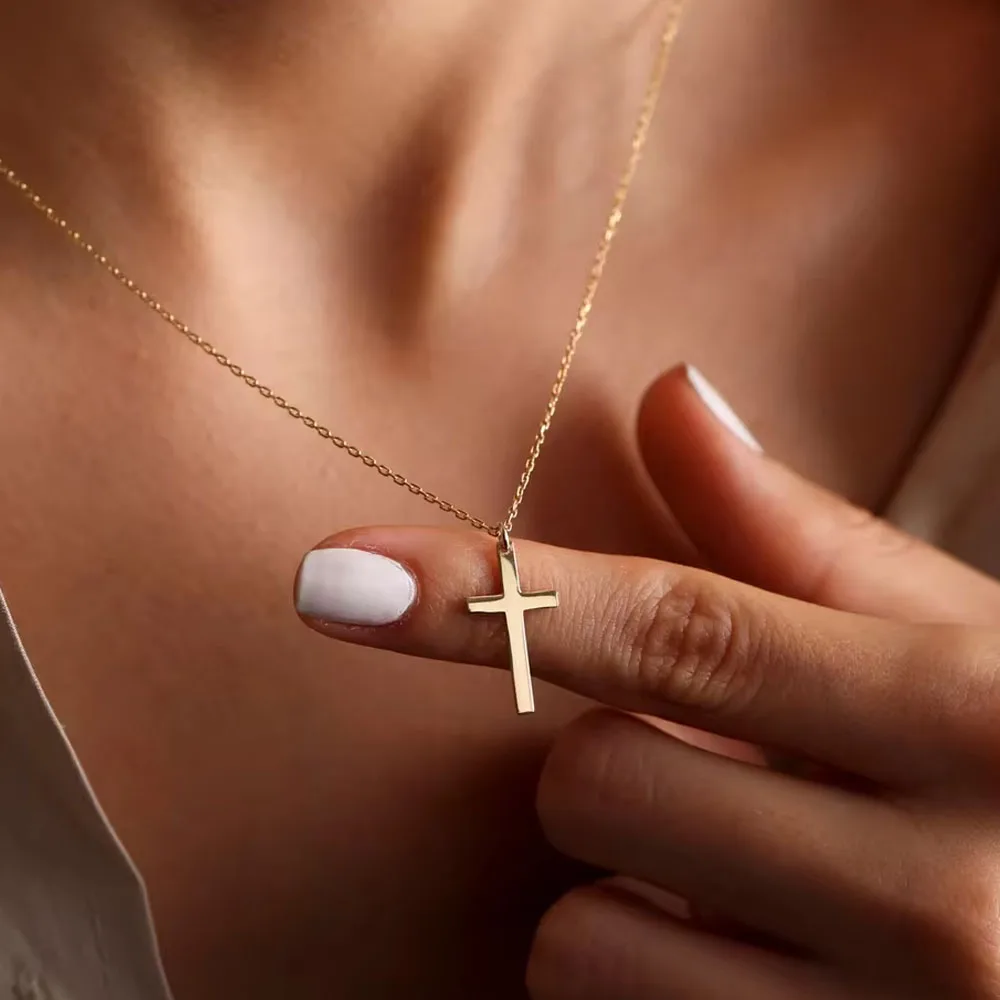 COOLTIME Fashion Christian Cross Men's Women's Pendant Necklaces Stainless Steel Gold Color Chain Necklace Jewelry Gift