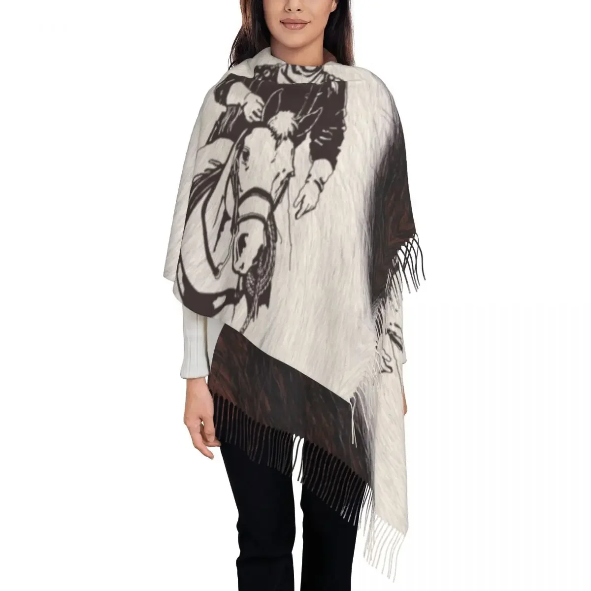 Fashion Cowboy Horse Cowhide Cow Tassel Scarf Women Winter Warm Shawls Wraps Female Scarves