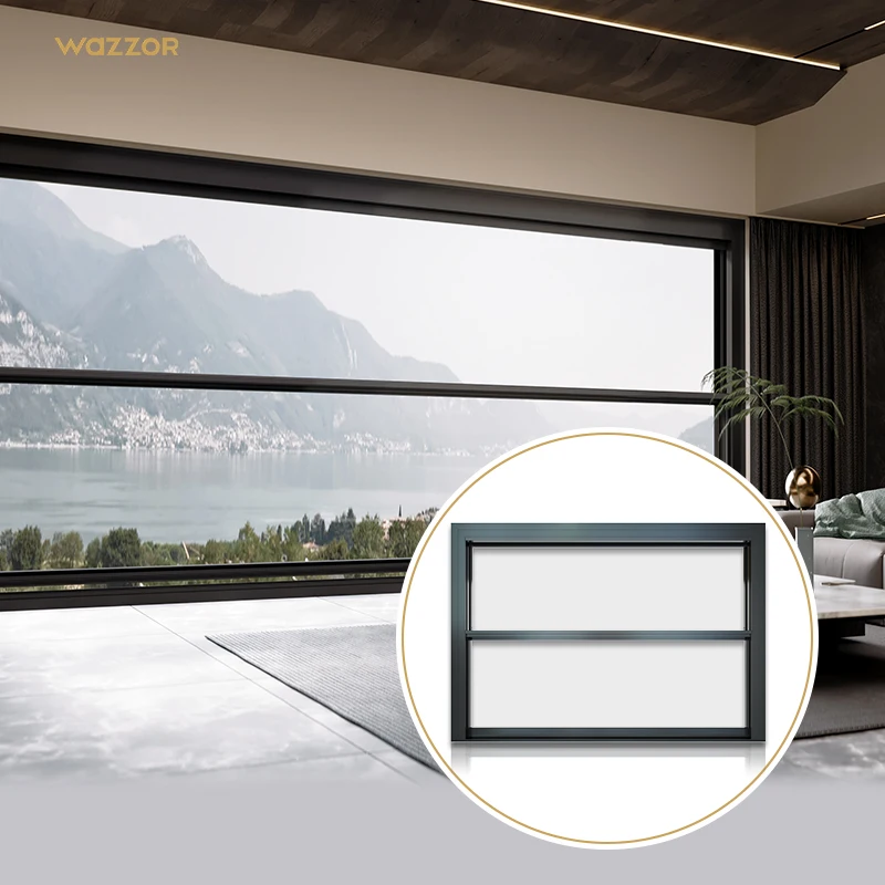 Ventana Inteligente Wazzor de Diseño Moderno con Cortina Eléctrica Inteligente de Tinte Azul para Balcón - Proveedor de Ventanas Eléctricas