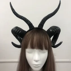 Tocado de cuernos de Demonio Negro para mujer, tocado de Cosplay de animales, antílope, oveja, buey, diadema de Halloween, accesorios de disfraces de fiesta de Carnaval