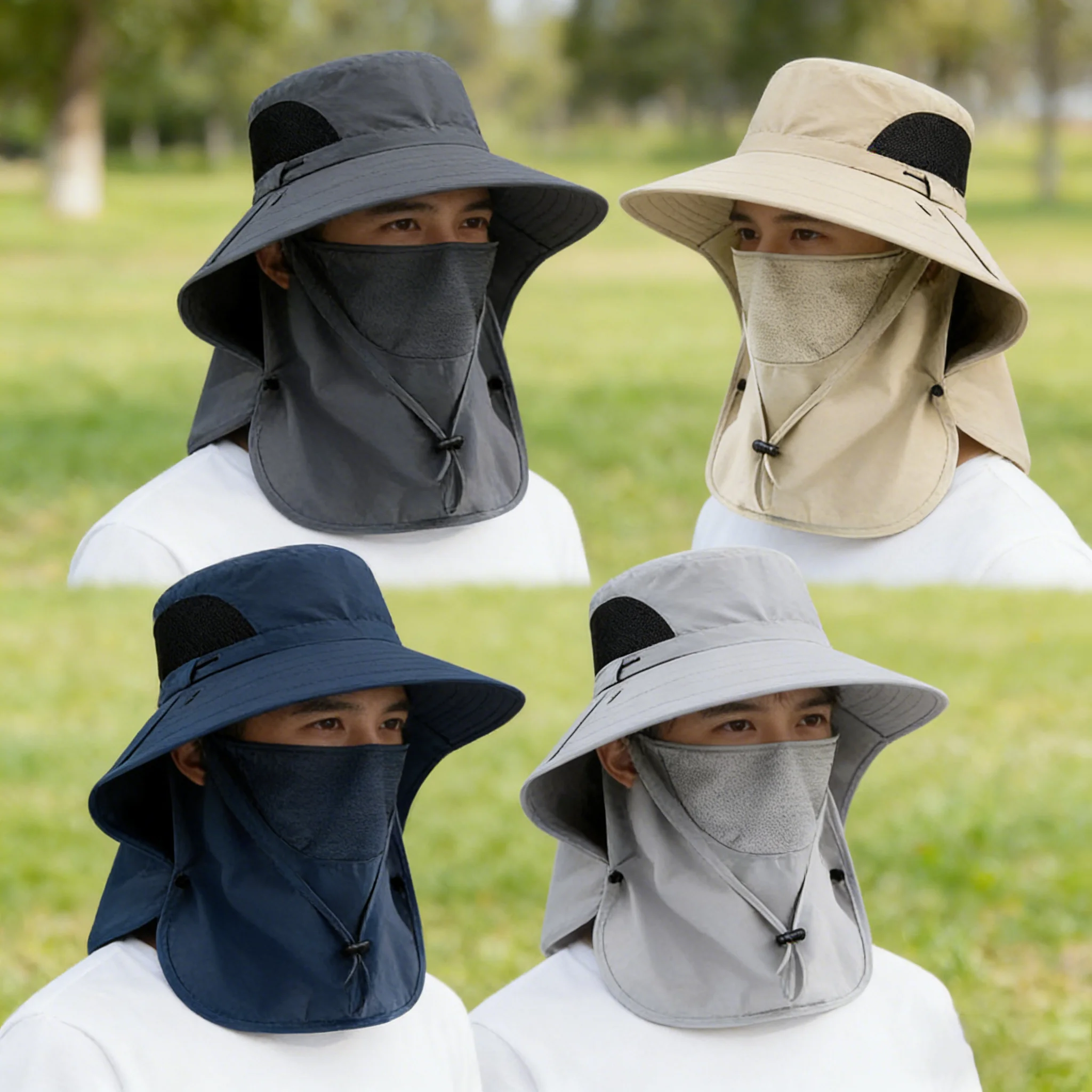 Sun protection hat, outdoor fisherman's hat, detachable face mask, quick-drying hat, large brim hiking hat