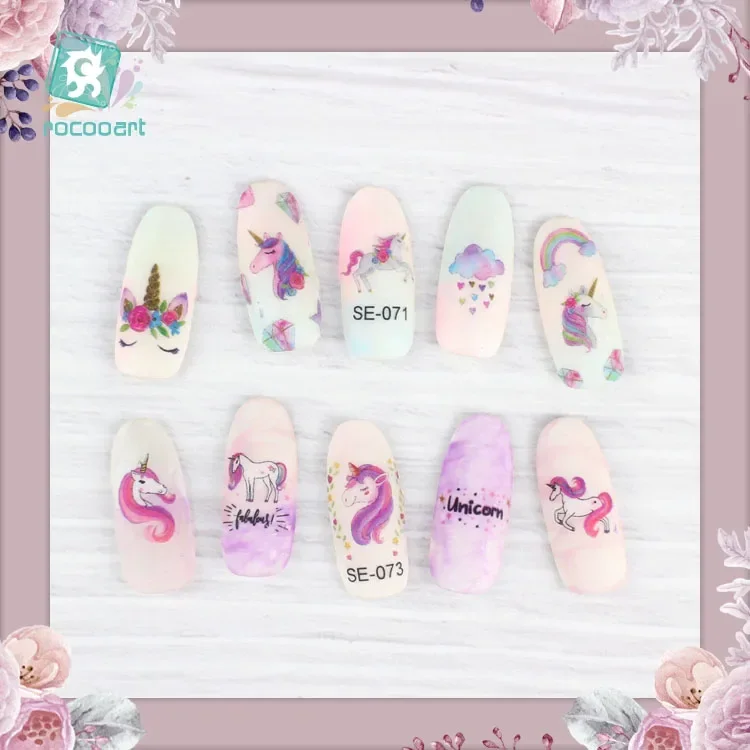 Rocooart Unicorn Nail Stickers For Women Cute Elements Adhesive Foil Nail Art Wraps Flowers  Art Decoration Girls