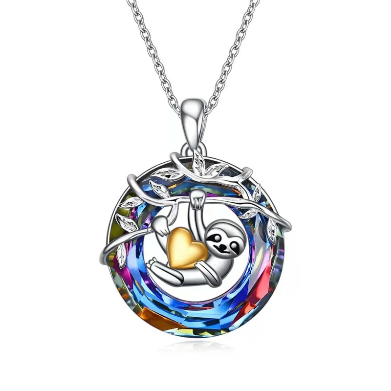 Fashion Creative Heart Hugging Sloth Necklace Crystal Pendant Engagement Necklaces for Women Animal Jewelry Anniversary Gift
