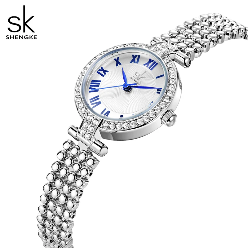 Shengke-Montre-bracelet à quartz étanche pour femme, horloge argentée, date automatique, mode pour femme