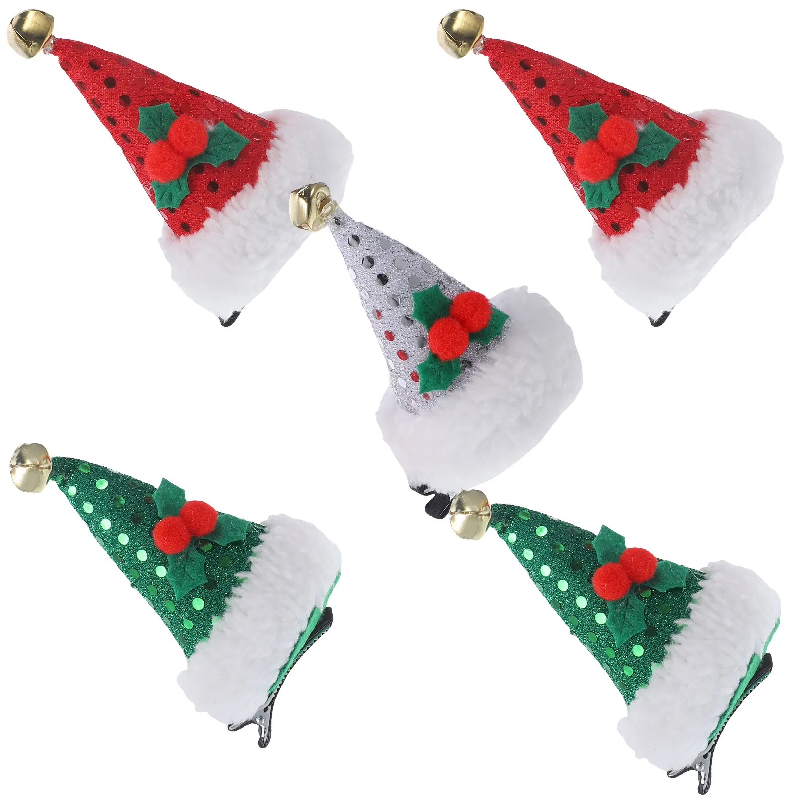 

5Pcs Bright Christmas Hat Hair Clips Sequin Hairpins Holiday Festive Hair Accessories Xmas Party Decor Barrettes
