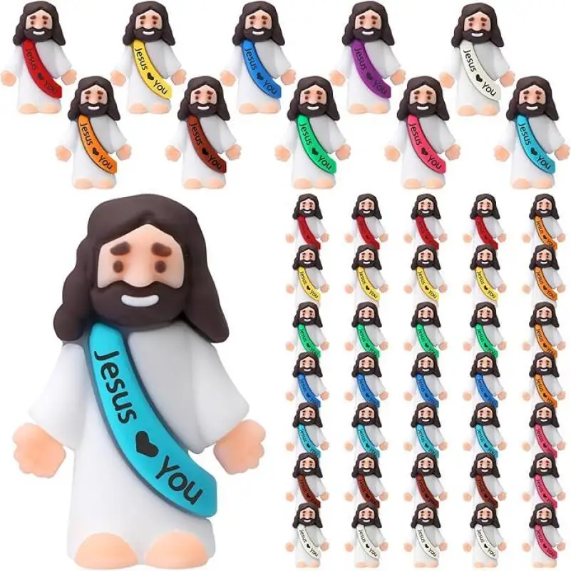 5/10/50PCS MINI Little Jesus Figures Easter Jesus Loves You Jesus Toys School Religious Party Gifts Easter Egg Fillers Decors