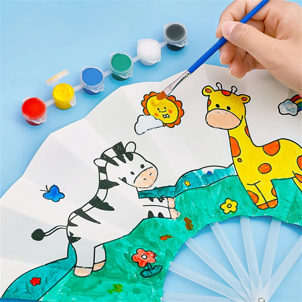 Set De 8 éventails Ronds En Papier Blanc Double Face – DIY Peinture Et Coloriage – Grand Et Petit Format – Activité Créative Pour Enfants
